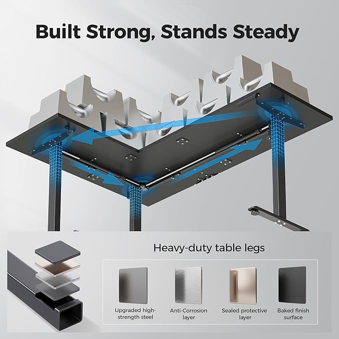 Agilestic L Shaped Standing Desk 63 inch Adjustable Height, Electric Corner Standing Desk, Sit Stand Computer Table with Splice Board, Black