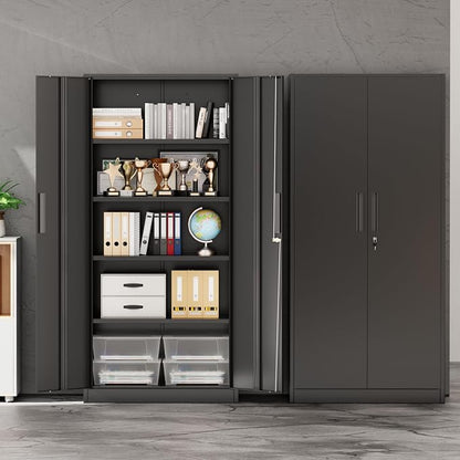 INTERGREAT Garage Storage Cabinet with Doors and Shelves, Metal Storage Cabinets with Lock, Lockable Steel Supply Cabinet for Home Office, Warehouse, Black