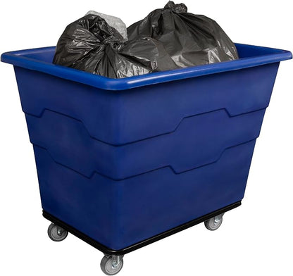 ReadySpace Commercial 16 Bushel Utility Cart with Steel Base, Poly Box Basket Truck, Laundry Cart, and Rolling Trash Bin, 47-Inch x 34.75-Inch x 35.5-Inch, 1000 Pound Weight Capacity, Blue