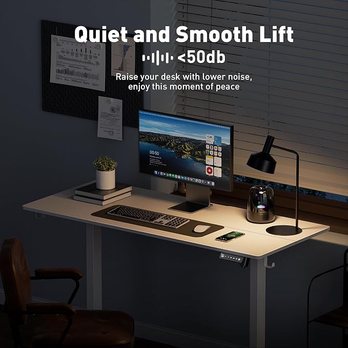 55x24 in Electric Standing Desk,Adjustable Height with Wheels,White | Spliced Desktop,27.9"–46.8" Height Range,4 Memory Presets,Lockable Wheels,Headphone Hook,Sit Stand Desk,Home Office