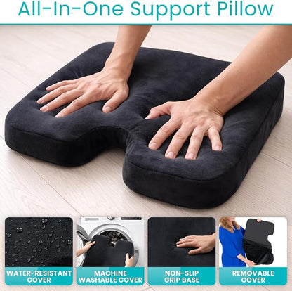 Vive Tailbone Cushion, Memory Foam Seat for Pain Relief, Sciatica, Coccyx & Back Support for Office Chair, Car, Wheelchair & Airplane, Water-Resistant Cover, 2-Layer Foam Comfort, Wheelchair (Black)