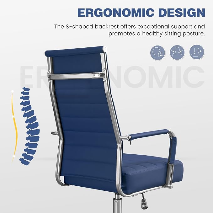 JOMEED Office Desk Chair, Leather Conference Room Chairs with High Back,Wheels and Arms,Blue