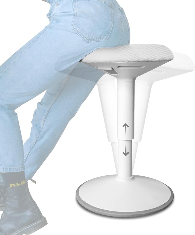 Backerz Standing Desk Stool Chair, Height Adjustable 16-24 inch for Office and Classroom, Swivel Base, Anti-Slip Bottom Ergonomic Wobble Stool with Rocking Motion, White