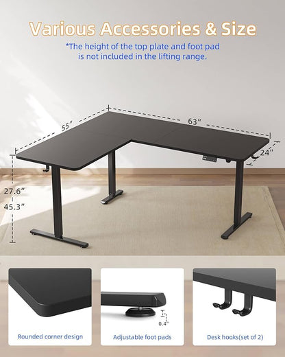 YIHAYO L Shaped Standing Desk Adjustable Height, 63 x 55 Inches Electric Corner Standing Desk with Splice Board, Computer Desk for Home Office, Black