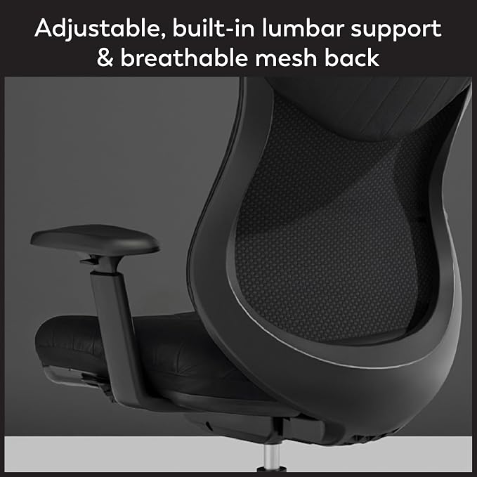 WorkPro® Fortimo Ergonomic Mesh/Vegan Leather High-Back Executive Chair, Black/Black, BIFMA Compliant