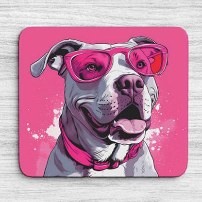 Pink Mousepad Glamour Dog Staffordshire Terrier Mouse Pad for Home Office Gaming Working Desk Computer Desktop Accessories Non-Slip Rubber Mousepad for Dog Lovers