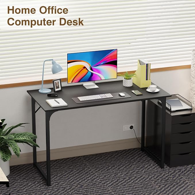 FDW 47 inches Computer Desk/Home Office Desk/Writing Study Table/Modern Simple Style PC Desk with Metal Frame,Black