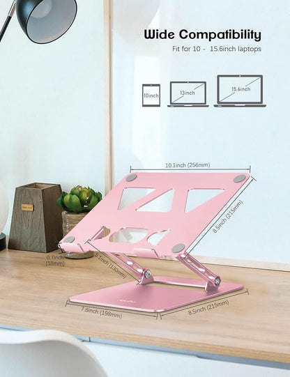 Aoviho Laptop Stand Holder, Adjustable Desk Laptop Riser, Foldable Notebook Computer Stands for MacBook Air Pro HP Lenovo Dell Samsung Chromebook, Up to 15.6 inch, Rose Gold