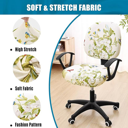Smiry Stretch Printed Office Computer Chair Covers, Universal Washable Removable Desk Rotating Chair Slipcovers Protector, Seat + Backrest Cover - Beige and Green