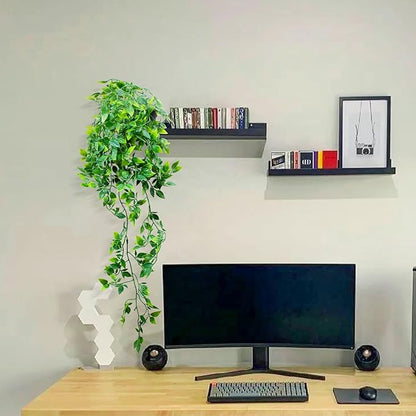 LOYWREE 3 Pack Small Artificial Hanging Mandala Plant with Pot Faux Plants Indoor Fake Small Potted Plant 28.7-In Long Faux Vine Shelf Decor Ideal for Indoor Outdoor Home Office Decoration (Black Pot)