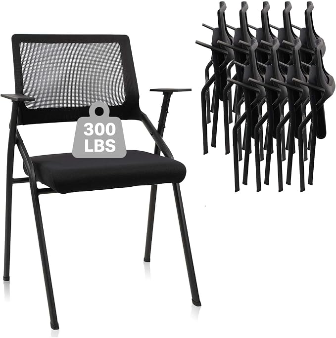 CLATINA Stackable & Foldable Office Chairs with Ergonomic Lumbar Support and Thickened Seat Cushion, Folding Mesh Fabric Reception Guest Chair for School Church Conference Waiting Room Black (10pk)
