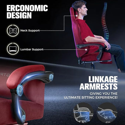 GTPLAYER Big and Tall Gaming Chair 400lbs Heavy Duty Office Chair with Foot Rest, High Back Pocket Spring Ergonomic Computer Chair for Adults, Wide Comfy Seated Cushion with Linkage Armrests, Red