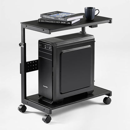 EUREKA ERGONOMIC Height Adjustable Computer Tower Stand, Illuminated Glass Panel PC Stand w/RGB Lights, 2-Tier CPU Holder Cart Under Desk, PC Floor Stand for Office Gaming, APP Control