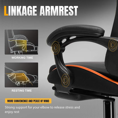 GTPLAYER Gaming Chair with Pocket Spring Cushion, Leather Office Chair with Ergonomic High Back & Lumbar Support for Back Pain Relief, Computer Game Chair for Adults, Orange