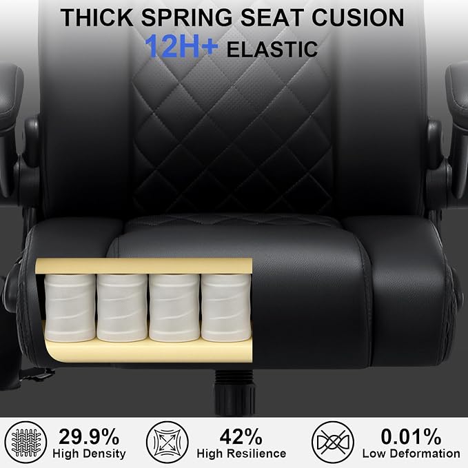 HOFFREE Executive Office Chair Ergonomic Computer Chair Comfy with Adjustable Lumbar Support and Headrest Swivel Rolling Office Chair with Flip-up Arms for Work,Study(Black)