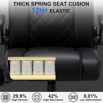 HOFFREE Executive Office Chair Ergonomic Computer Chair Comfy with Adjustable Lumbar Support and Headrest Swivel Rolling Office Chair with Flip-up Arms for Work,Study(Black)