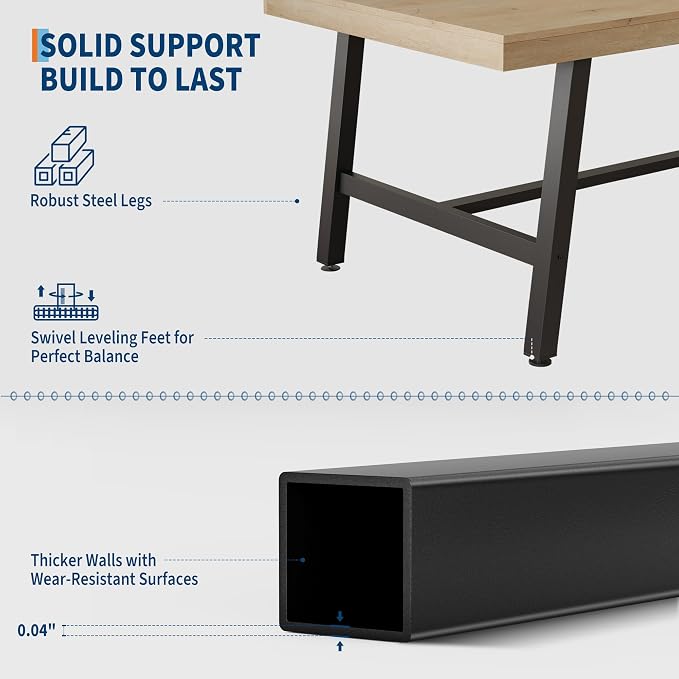GarveeHome Industrial Dining Table for 6-8 People, 70.87" Long Large Kitchen Table with Sturdy Metal Frame, Rectangular Counter for Dinner, Kitchen, Dining Room (Natural, 71" Non-extendable)