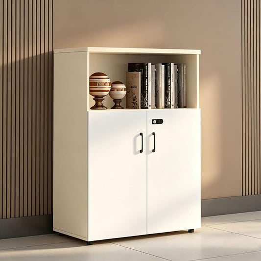 File Cabinet with Password Lock, Wood Lateral Filing Cabinet for Letter/A4 Files, 3 Drawer with Door, Printer Stand with Open Shelves for Home Office