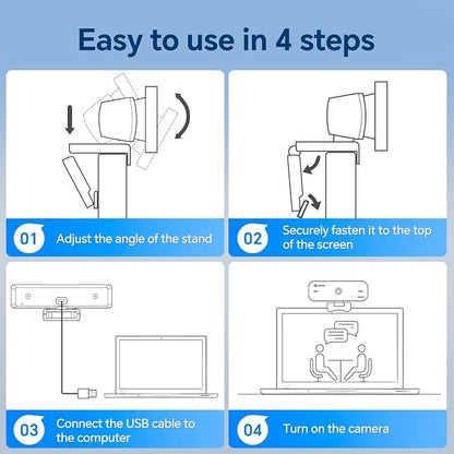 4K Webcam for PC with Dual Microphones, Autofocus USB Camera with Privacy Cover and Auto Light Correction, Plug and Play for Laptop, Mac, Zoom, Teams, Video Calls and Streaming