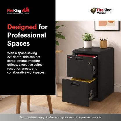 FireKing Turtle Contour - 2 Drawer Fire Safe File Cabinet with Key Lock - 1 Hour Fire Rated, UL Rated & Water Resistant Home Safe - Made in the USA Legal & Letter Filing Cabinet - Black