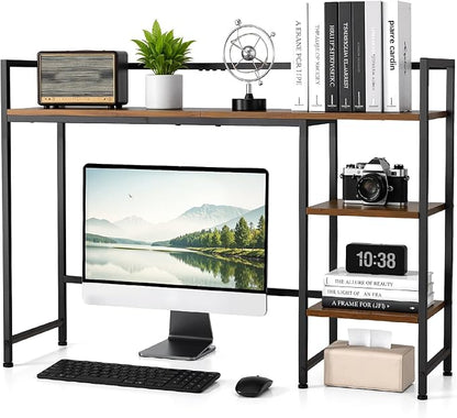 Desk Shelf, 21.46 Inch Wooden Desk Organizer with 3 Tiers, Rustic Monitor Stand & Storage Hutch for Home Office, Dorm, or Workspace
