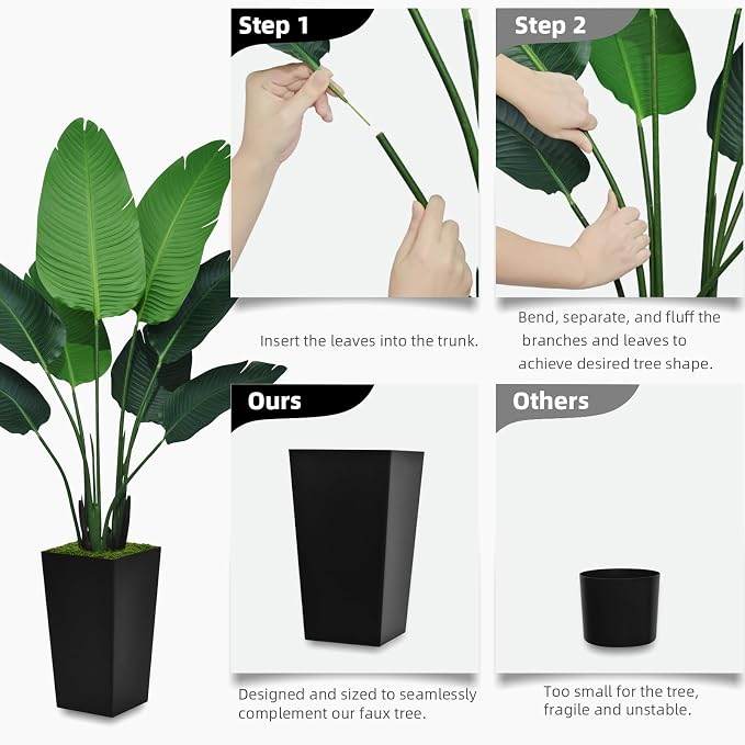 ASTIDY Bird of Paradise Artificial Plant 5FT - Faux Tropical Palm Tree with White Tall Planter - Fake Floor Plant Potted - Artificial Silk Tree for Home Office Living Room Decor Indoor