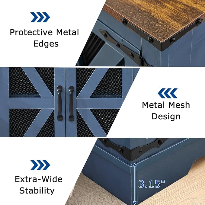 Farmhouse End Table Set with Charging Station Set of 2, Living Room Tables with Hidden Storage, Wood Square Sofa Bedside Tables, Night Stand with Power Outlet and Door, Blue