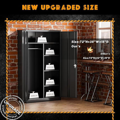 Greenvelly Metal Storage Wardrobe with Lock Door, 72" Steel Storage Wardrobe Cabinet,Employees Locker Closet Clothing Coat Steel Wardrobe Cabinet with Hanging Rod for Garage,Home, Office,Gym
