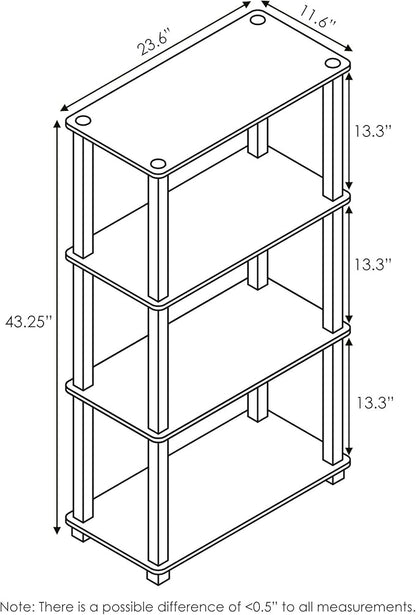 Furinno TURN-S-TUBE Storage Shelves, 4-Tier Book Shelf, Corner Shelf, Toolless Open Shelves, for Organization and Storage, Living Room, Garage, Home Office, French Oak