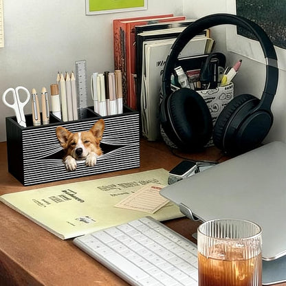 Funny Corgi Pen Pencil Holder for Desk, Corgi Lovers Gifts for Women Men, Dog Mom Lovers Gifts, Dog Office Decor Wooden Box Sign Decorations for Home Office Bedroom Desk Tabletop
