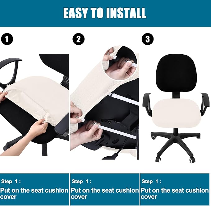 Smiry Stretch Jacquard Office Computer Chair Seat Covers, Removable Washable Anti-dust Desk Chair Seat Cushion Protectors - Ivory
