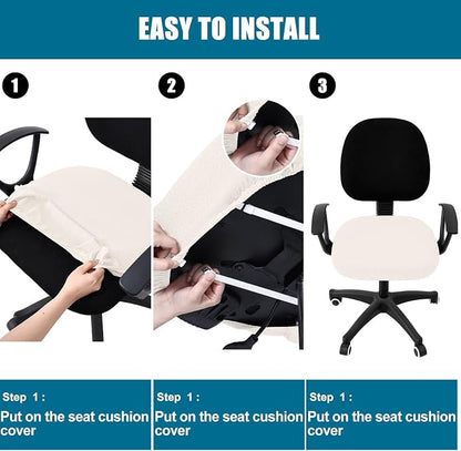 Smiry Stretch Jacquard Office Computer Chair Seat Covers, Removable Washable Anti-dust Desk Chair Seat Cushion Protectors - Ivory
