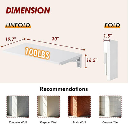 Need Small Fold Down Table Wall Mounted Heavy Duty Small Folding Wall Table Length 30 inches Width 20 inches Perfect Addition to Laundry Room/Home Bar/Kitchen & Dining Room AC15DW(7650)