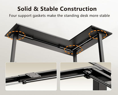 Casaottima 63 Inch Reversible L Shaped Electric Standing Desk, Ergonomic Height Adjustable Desk, Large Lift Corner Stand up Table for Workstation, Home Office, Reception Room, Black