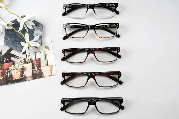 Eyekepper Vintage Reading Glasses for Men - 5 Pack Spring Hinges Classic Readers +3.50