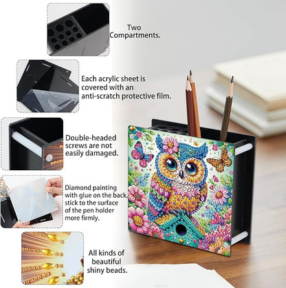 DIY Diamond Painting Kit，Animal Owl Special Shape diamond painting pen holder, Acrylic Daily Office Desktop Decoration Storage Item