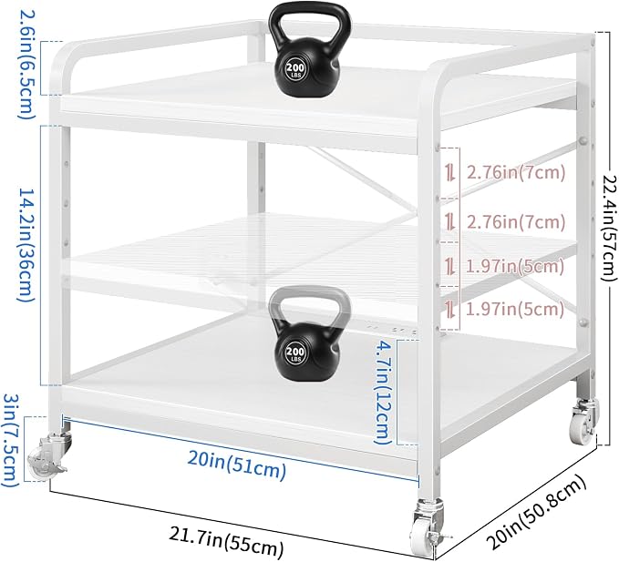 METYERRY Under Desk Printer Stand with Power Outlet,2 Tier Large Printer Table with Adjustable Shelf,Rolling Printer Cart with Industrial Wheels for Home Office,20"×20" White