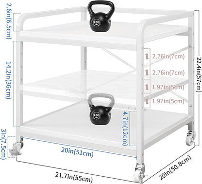 METYERRY Under Desk Printer Stand with Power Outlet,2 Tier Large Printer Table with Adjustable Shelf,Rolling Printer Cart with Industrial Wheels for Home Office,20"×20" White