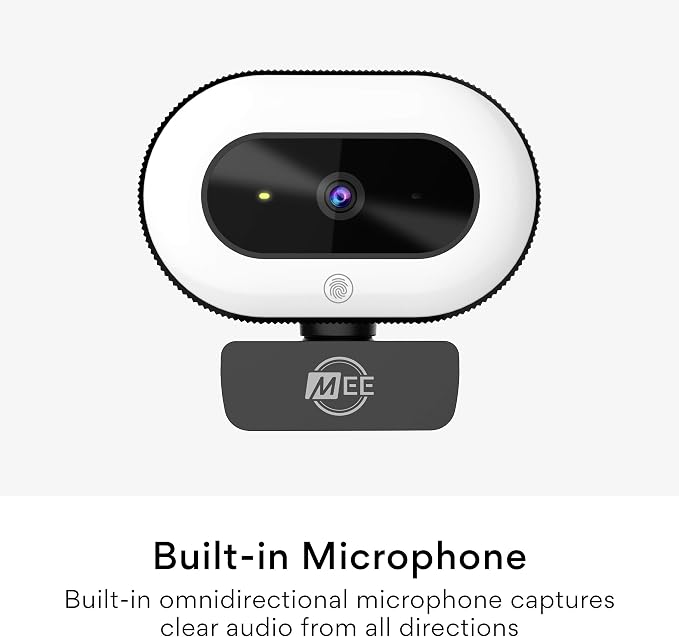 MEE audio CL8A 1080p HD Webcam with Ring Light, Microphone, Autofocus, Low Light Correction, 360° Rotation; USB Streaming Web Camera for Video Calling via Zoom/Skype on Computer PC Mac Laptop Desktop