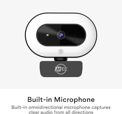 MEE audio CL8A 1080p HD Webcam with Ring Light, Microphone, Autofocus, Low Light Correction, 360° Rotation; USB Streaming Web Camera for Video Calling via Zoom/Skype on Computer PC Mac Laptop Desktop