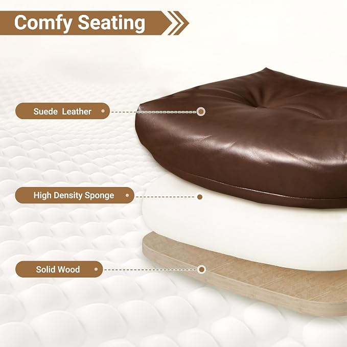 Ergonomic Home Office Chair, Mid-Century Faux Leather Home Office Desk Chairs with Wheels, Office Computer Chair with Rocking Swivel (Coffee,PU Leather)