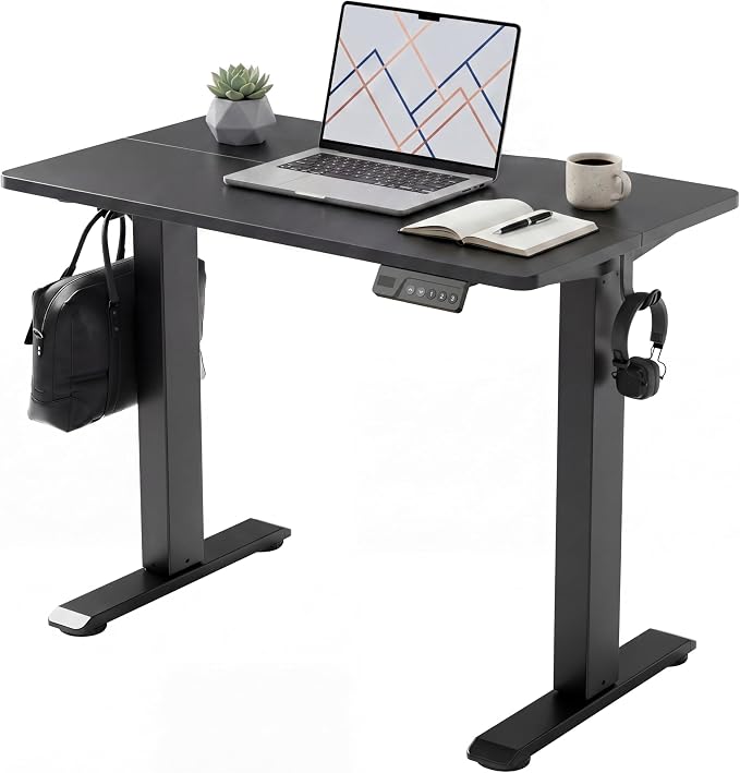 Claiks Electric Standing Desk 35 x 20 Inches, Compact Adjustable Height Motorized Sit Stand Desk with 3 Memory Presets & Cable Management, Space-Saving Computer Workstation for Bedroom, Black