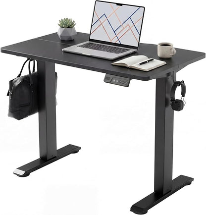 Claiks Electric Standing Desk 35 x 20 Inches, Compact Adjustable Height Motorized Sit Stand Desk with 3 Memory Presets & Cable Management, Space-Saving Computer Workstation for Bedroom, Black