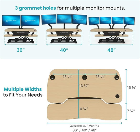 VERSADESK PowerPro 36 Inch Electric Standing Desk Converter – Push-Button Height Adjustable Sit to Stand Desk Riser for Dual Monitors & Laptop – Motorized Desktop Workstation with Wide Keyboard Tray