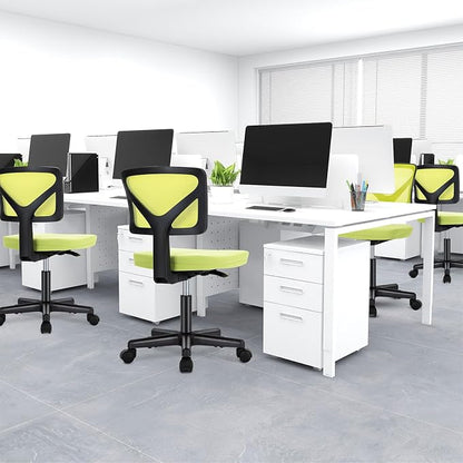DUMOS Small Desk Chair Armless, Ergonomic Adjustable Home Office Swivel Rolling Task Chair No Arms, Comfy Mesh Mid Back Computer Work Vanity Desk Chiars with Wheels for Small Spaces, Green