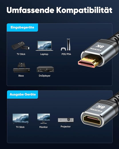 Highwings 8K 4K HDMI Extender Cable, Short HDMI Extension Cable 2.1 4K@30Hz/ 60Hz/ 120Hz, Ultra high Speed HDMI Adapter Male to Female Compatible with PS5 Roku Stick Blu Ray Player HDTV Laptop 5FT