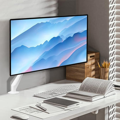 Pholiten Single Monitor Mount, Fully Adjustable Gas Spring Single Monitor Arm for up to 32 inch Screens, Computer Monitor Stand for Desk Holds up to 24lb, VESA 75/100mm, White