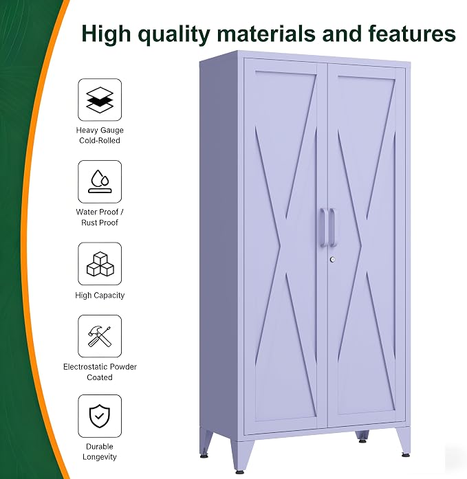 61" H Tall Lockable Steel Storage Cabinet with 2 Doors and 3 Adjustable Shelves,4-Tier Freestanding Metal Locker for Home,Office,Living Room,Gym,Purple 27.6" W x 13.8" D