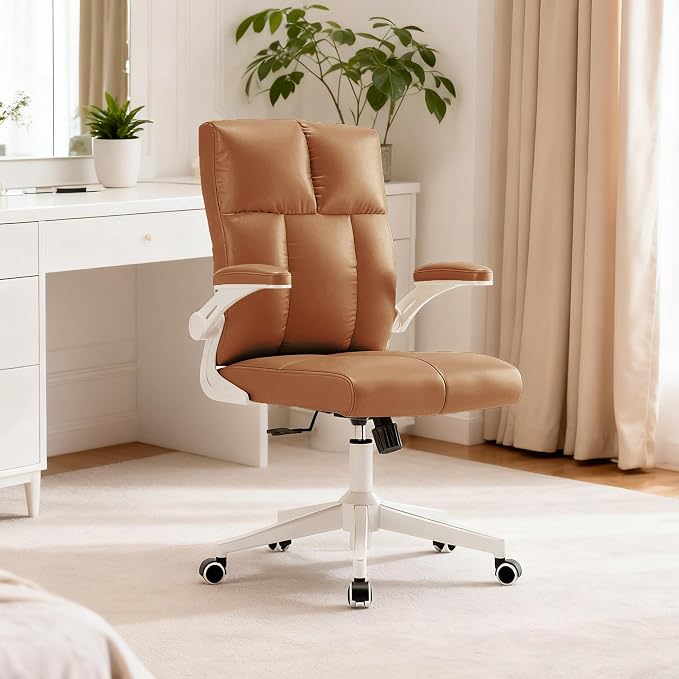 balmstar Leather Office Chair Computer Desk Chair, 360° Swivel Rolling Wheels, Adjustable Tilt Angle 90°-135° with Lumbar Support Executive Chair for Home Office, Working with 300LBS Capacity(Brown)