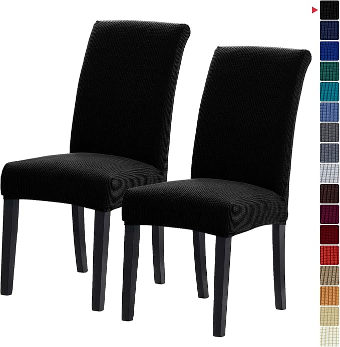 Stretch Chair Covers for Dining Room Set of 2, Removable Washable Dining Room Chair Covers, Dining Chair Slipcovers Seat Protector, Great for Home Decor and Banquet (Black, 2 Pack)